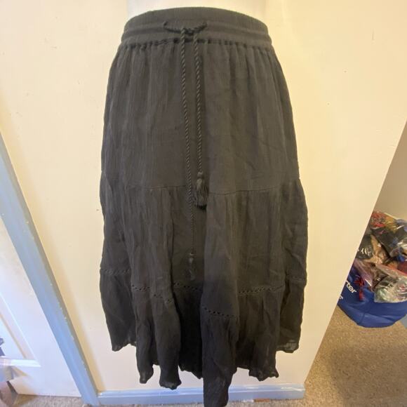 VTG SEARS LauraScott Tiered Peasant Skirt Midi LP Black Gauze Boho Hippie Goth - Picture 1 of 7